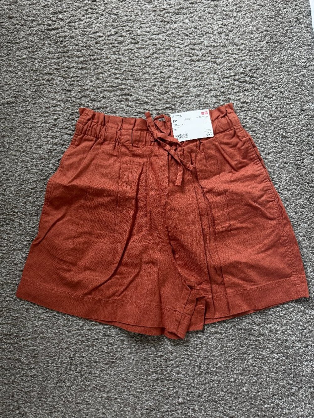 UNIQLO Linen Blend Paperbag Shorts Orange Size S New